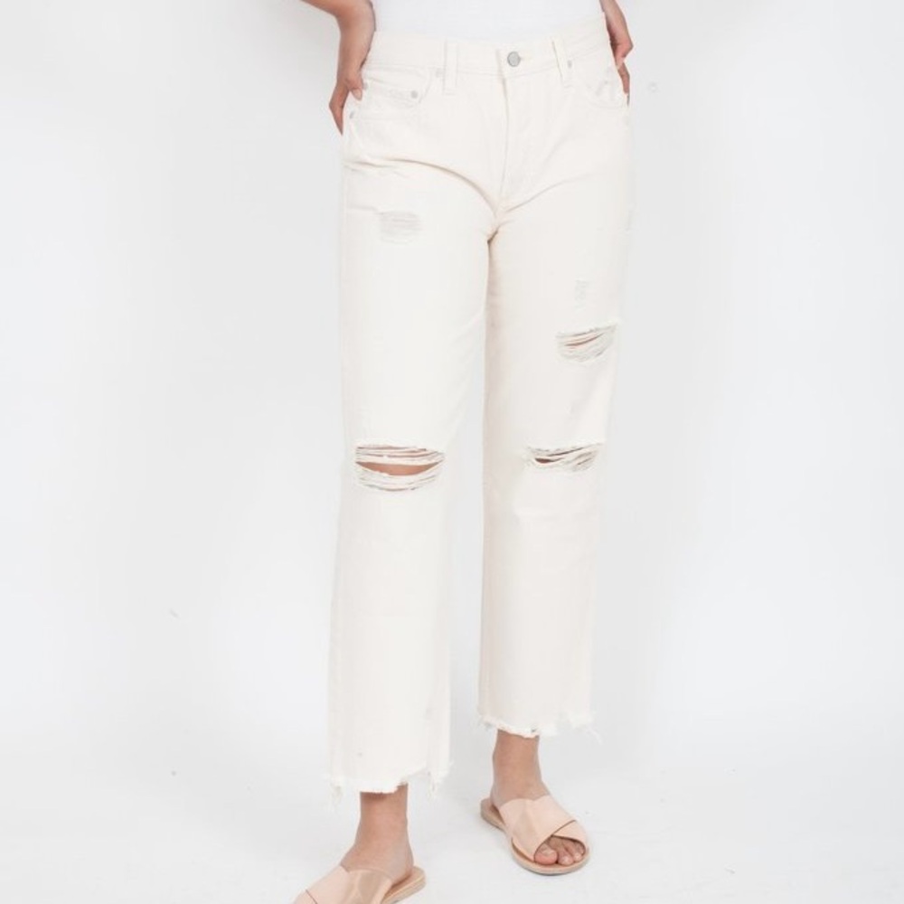 Boyish Cream baby pink white Distressed Straight Leg denim Jeans